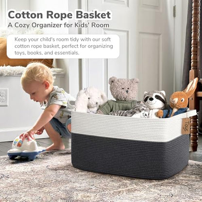 Goodpick 75L Extra Large Woven Rope Blanket Basket, Rectangle, Dark Gray - color: Dark Gray, size: 22"L x 17"W x 12"H