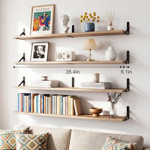 YGEOMER 35.4 in Floating Shelves for Wall, Light Carbonized Brown Set of 4 - color: Light Carbonized Brown, size: 35.4 inches