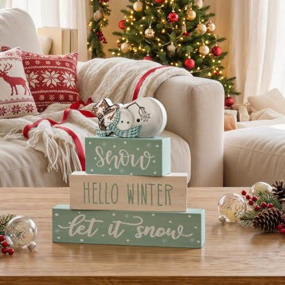 Smile 4 Pcs Christmas Signs Wooden Indoor Tabletop Decorations - style: Let It Snow