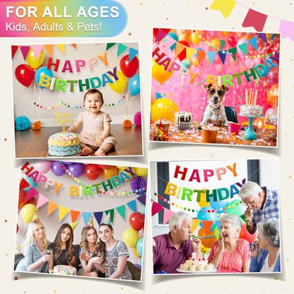 Pre-Strung Felt Happy Birthday Banner Rainbow Garland Set - color: Colorful