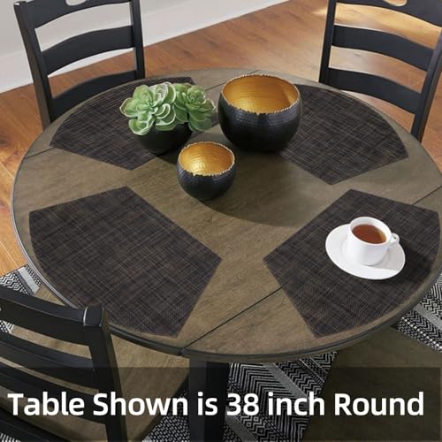 SHACOS Small Wedge Placemats Set of 4 Woven Vinyl Round Table Placemats Wipe Clean Round Table Mats Indoor Outdoor, Black Brown - color: Linen Black Brown