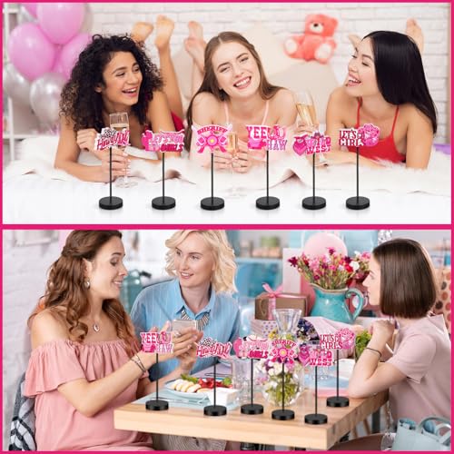 DoubleFill 6 Pcs Pink Cowgirl Disco Decoration for Table Centerpieces - style: Cow Girl