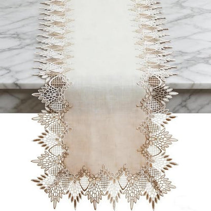 2 Pcs Lace Doily, 16"*35" Rectangle Neutral Earth Tones Beige Lace Coffee Table Topper Linen Style Tablecloth Placemats with Embroidery Edge for Dining Room - size: 16*35"