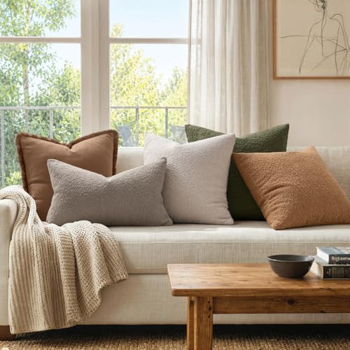 MIULEE Textured Boucle Lumbar Pillow Cover for Bed 12x20 Brown - color: Brown, size: 20" x 12" (Pack of 1)