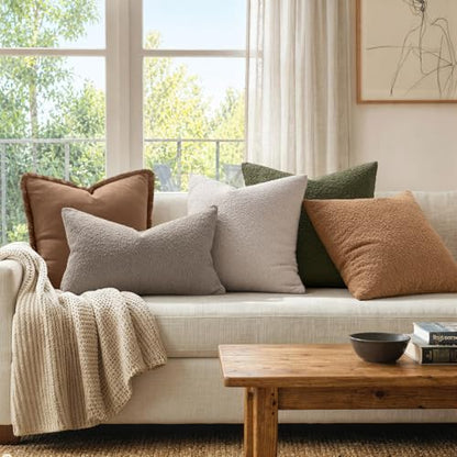 MIULEE Textured Boucle Lumbar Pillow Cover for Bed 12x20 Beige - color: Beige, size: 20" x 12" (Pack of 1)
