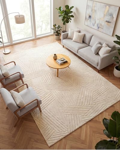 Carvapet 5x7 Area Rug Beige Modern Swirl Pattern Washable Carpet - color: Yarn Beige, size: 5' x 7' Rectangular