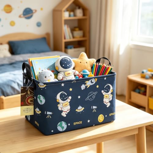 Rectangle Foldable Storage Basket Handles For Home, Space Astronaut - color: Rec-Blue Space Astronaut
