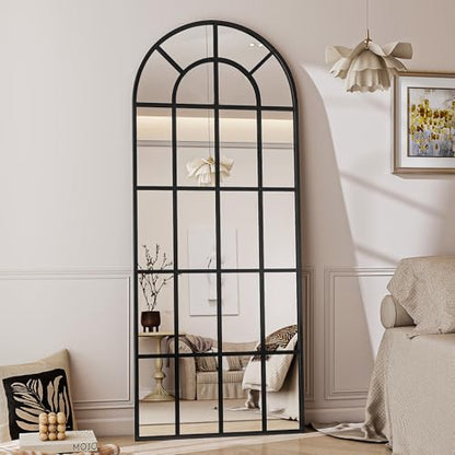 30" x 71" Arched Windowpane Full Length Mirror,Black - size: 71"L x 30"W