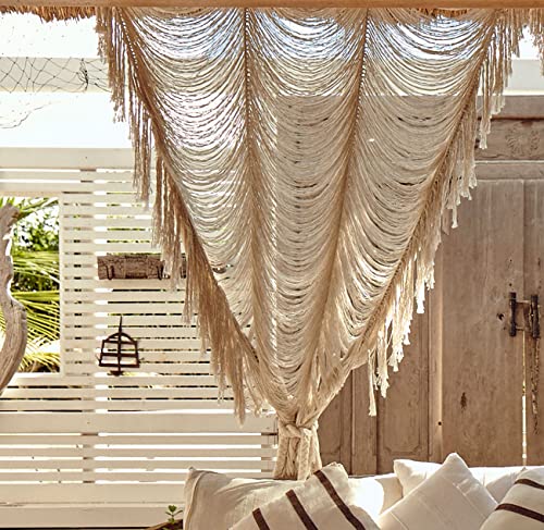 Macrame Curtain White Handmade Boho Room Divider Window Yarn 59"W*75"L - color: Ivory