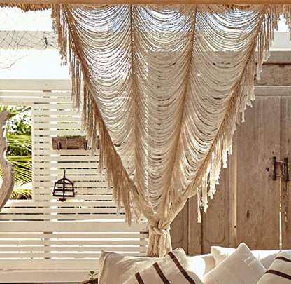 Macrame Curtain White Handmade Boho Room Divider Window Yarn 59"W*75"L - color: Ivory