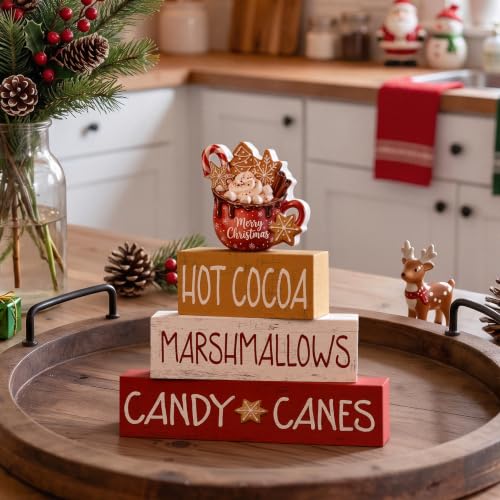 Smile 4 Wooden Decor Christmas Signs, Hot Cocoa Marshmallow Candy Canes - style: Hot Cocoa