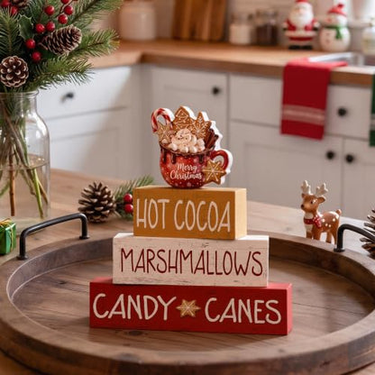 Smile 4 Wooden Decor Christmas Signs, Hot Cocoa Marshmallow Candy Canes - style: Hot Cocoa