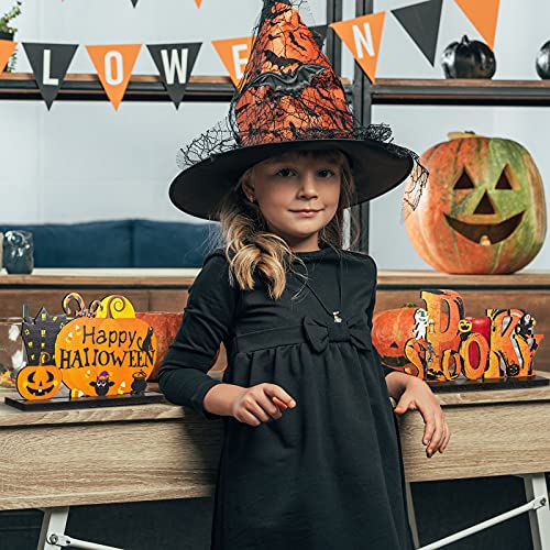 Blulu 4 Pcs Halloween Decor Indoor Wood Table Sign, Spooky - style: Spooky