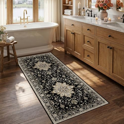 RELEANY Washable Area Rug, Runner 2'6"x5', Black/Neutral - color: Black/Neutral, size: 2'6" x 5' (Rectangular)
