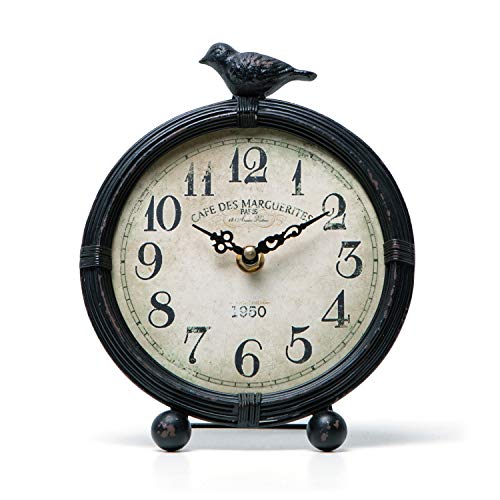 NIKKY HOME Vintage Table Clock with Bird, Desk Clocks, Battery Operated