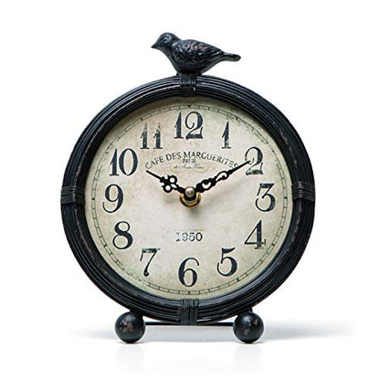 NIKKY HOME Vintage Table Clock with Bird, Desk Clocks, Battery Operated