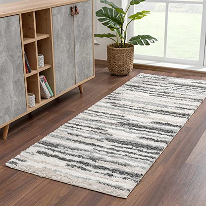 Hauteloom Lux Shag - Moroccan Farmhouse Hallway Entryway Kitchen Shaggy Runner Rug - Bohemian Shag - Plush High Pile - Southwestern Boho Soft Carpet - Tribal Aztec - Grey, Beige - 2'7" x 7'3" - color: Cream, Beige, Gray / Zoya, size: 2'7" x 7'3" (Runner)