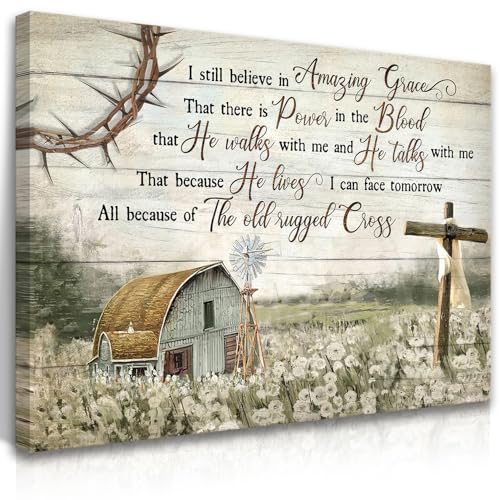 HDXUFJQ Christian Wall Art Barn Windmill Canvas Wall Decor Religious Cross Wall Art I Still Believe In Amazing Grace Picture Print Christian Prayer Decor Paintings Ready To Hang(12"x16") - color: Wrapped Canvas Barn Windmill, size: 16"L x 12"W
