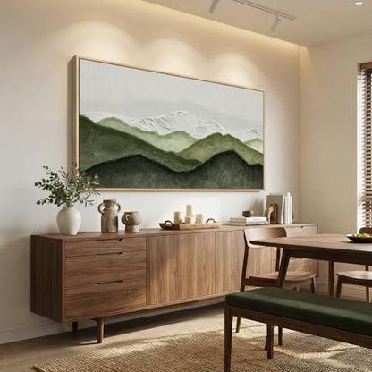 Extra Large Framed Sage Green Abstract Wall Art for Living Room, 60x30 Inch - color: Green White, size: 60"L x 30"W
