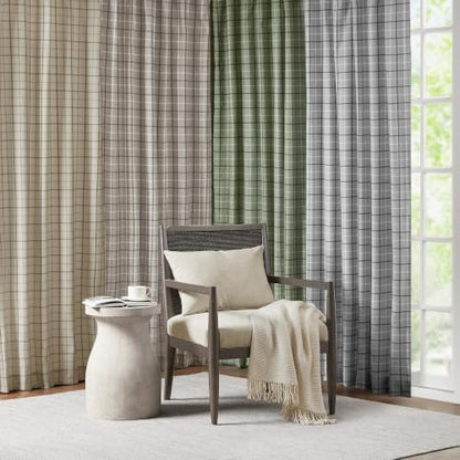 Madison Park Plaid Window Curtain, 1 Panel, 50x95 Natural, Top Tab - color: Faux Leather Tab Top, Natural, size: 50"W x 95"L (Pack of 1)