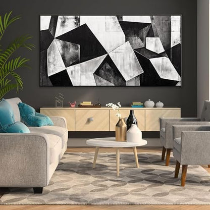 Large Framed Abstract Wall Art For Living Room Geometric Block 29" X 58" - color: Ink Black, size: 58"L x 29"W