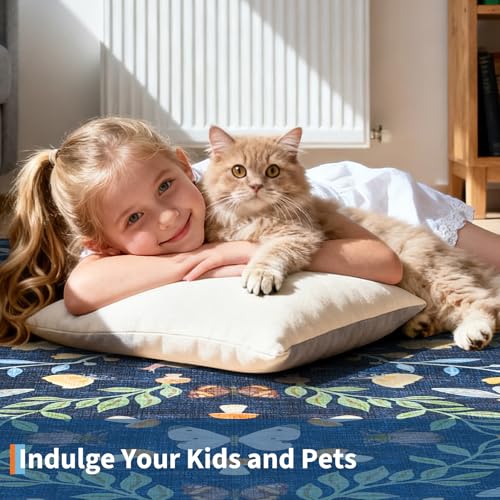 GarveeHome Washable Bug Rugs 5x7 for Bedroom Non Slip Living Room Rugs - color: Blue, size: 5'x7'(Rectangular)