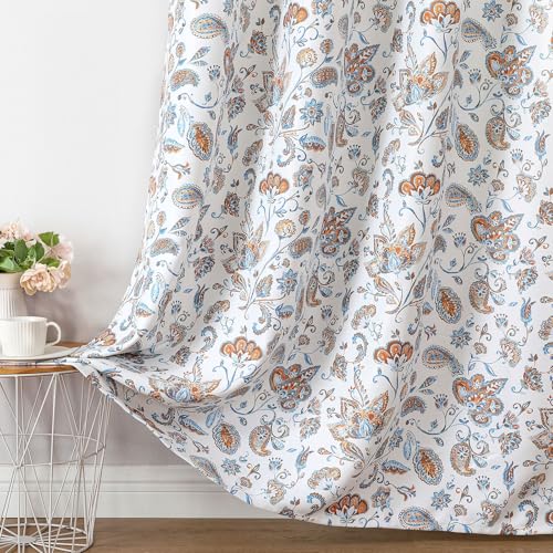 Joydeco Printed Curtains 84 inches Long,Yellow Floral Blackout Curtains for Living Room 2 Panels,52 x 84 inch Rod Pocket Thermal Insulated Bohemian Drapes for Farmhouse,Bedroom,White - color: Light White, size: 52"W x 84"L (Pack of 2)