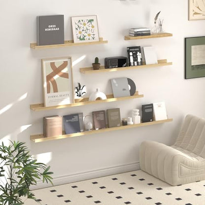SAUMONIERES Picture Ledge Shelf Floating Book Shelves Set of 2 Wall Mounted Solid Wood for Bedroom Bathroom Living Room Kitchen, 24 Inch Natural - color: Natural-unstained, size: 24 inch