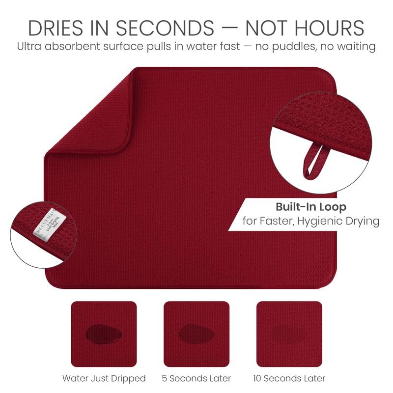 Bellemain Dish Drying Mat, Drying Matt Kitchen Counter, 17 x 24 Inch - Red - color: Red, size: 17" x 24"