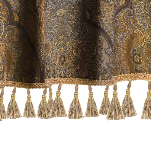 Loom and Mill Antique Damask Valances for Windows, Bronze Gold, 54"x18" - color: Cambridge-grey+gold