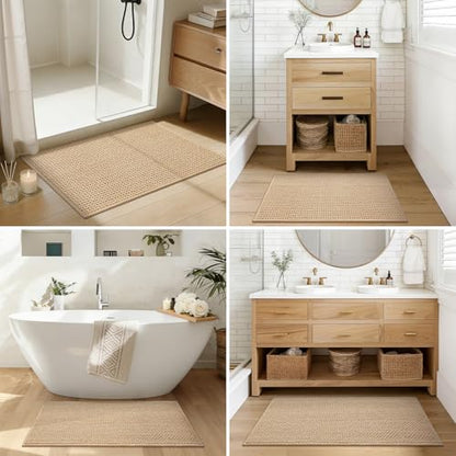 Color&Geometry Beige 24x16 Waffle Bath Mat, Rubber Non Slip Bathroom Rug - color: Beige, size: 16" × 24" (Small)