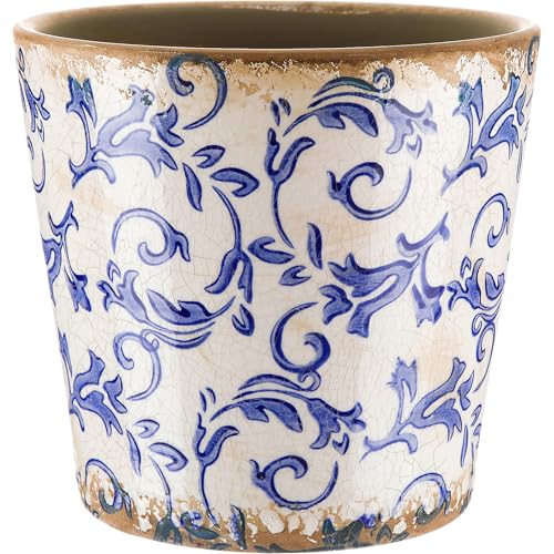 Beeveer Farmhouse Ceramic Planter 5.5 Inch Large Plants Pot Crack White Blue Flowers Plant Pots with Drainage Hole Indoor Plants Kitchen Rustic Antique Decor Gift - color: Blue & Beige, size: 5.5 Inch