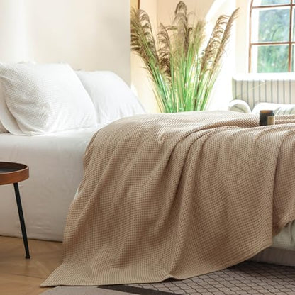 Simple&Opulence 100% Cotton Waffle Weave Blanket, Twin Size 66"x90", Khaki - color: Khaki, size: Twin(66"x90")