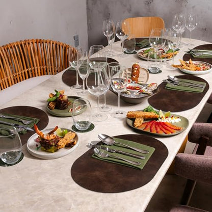 ADRIMER Oval Placemats Set of 6, Wipeable Faux Leather, Coffee - color: Coffee