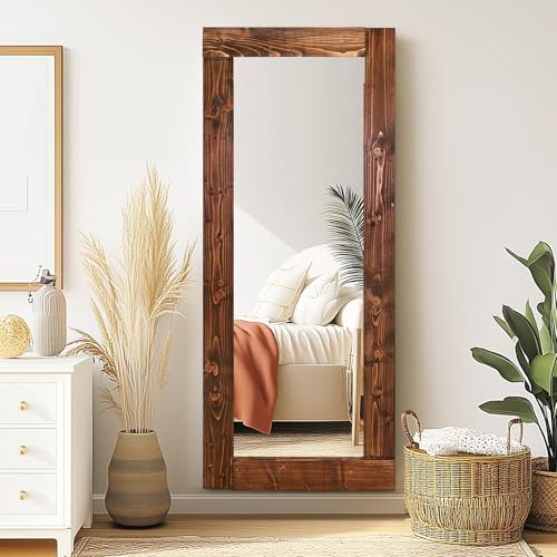 58x24in Full Length Mirror, Solid Wood Convex Frame, Brown - color: Brown-convex Frame, size: 58"L x 24"W