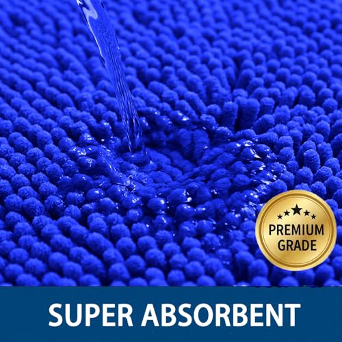 Bathroom Rugs Sets 2 Piece,Super Absorbent Chenille Bath Mats and U-Shaped Toilet Rug,Strong PVC Non Slip Backing,Microfiber Washable Dry Quickly Bath Mats for Bathroom(20"x32"+20"x20"U, Royal Blue) - color: Royal Blue