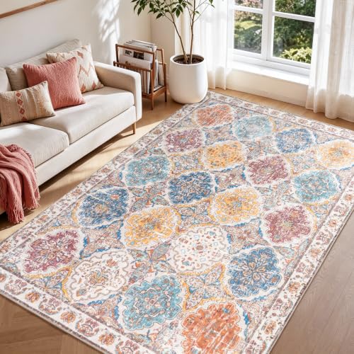 Moroccan Boho Floral Geometric Patchwork Washable 4x6 Large Area Rug - color: Colorful, size: 4' x 6' (Rectangular)
