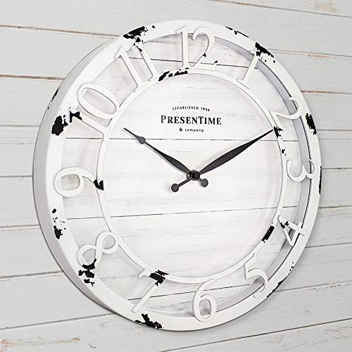 Presentime 13" Farmhouse Series Wall Clock - color: Antique Distressed White, size: 13 inch