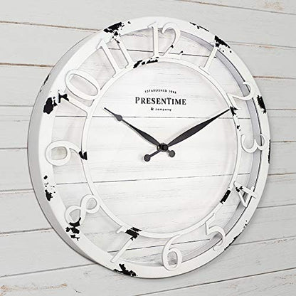 Presentime 13" Farmhouse Series Wall Clock - color: Antique Distressed White, size: 13 inch