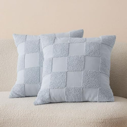 Double Stitch 100% Cotton Boho Checkered Throw Pillow Covers, Arctic Blue - color: Arctic Blue, size: 20" x 20" (Pack of 2)