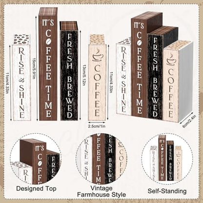 Xuhal 4 Pcs Coffee Bar Decorations,Wooden Coffee Table Accessories Rustic - style: Coffee