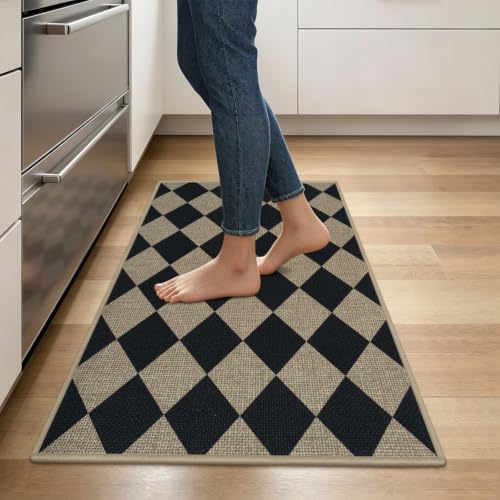 Easy Jute Kitchen Rug, 17.3"x30" Absorbent Kitchen Rugs Non Slip - color: Checkered, size: 17.3"x30"