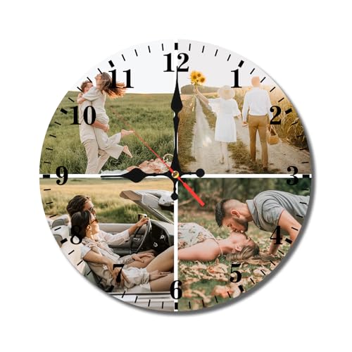 Custom Clock Customized Wall Clocks Personalized Your Photo Text Name Silent (10 12 inch), PVC, Dial Plate Optional (4photo) - size: 4photo