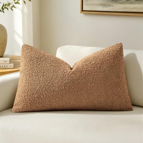 MIULEE Textured Boucle Lumbar Pillow Cover for Bed 12x20 Brown - color: Brown, size: 20" x 12" (Pack of 1)