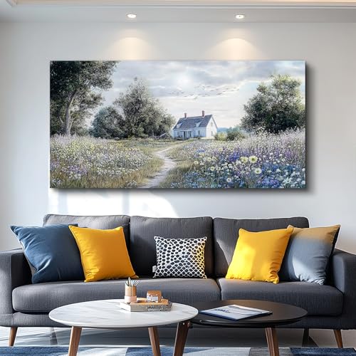 KELIYUAN Canvas Wall Art For Living Room Bedroom Wall Decor For Office Farmhouse Mural Retro Pastoral Flower Sea Landscape Painting Room Hallway Prints Artwork Picture Wall Decoration 20x40 Inches - color: Retro Pastoral Flower Sea Landscape Painting, siz