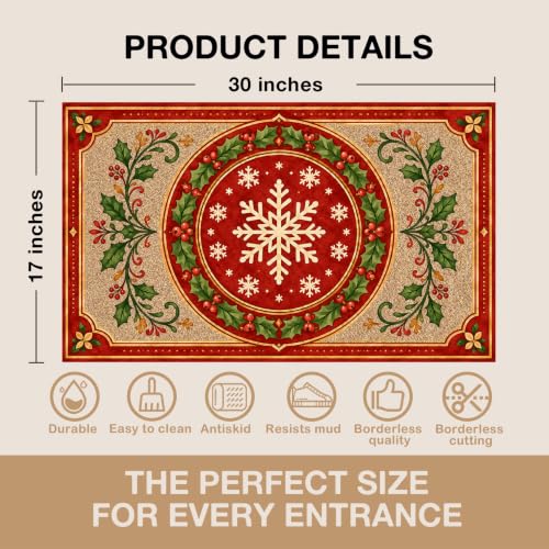 Christmas Snowflake Faux Coco Coir Doormat Door Mat 17x30 Inch - color: Christmas 01