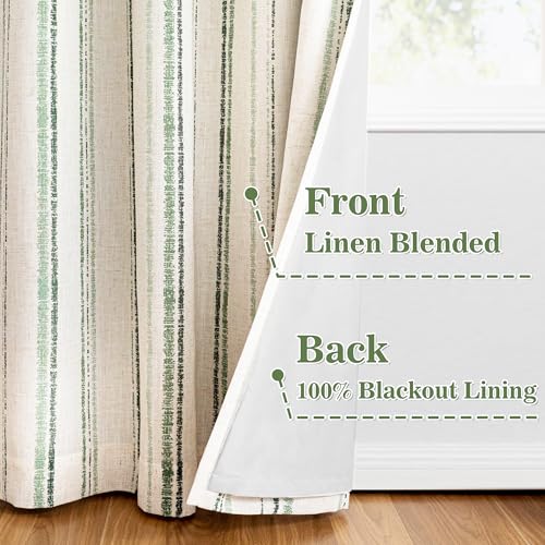 MYSKY HOME Green Striped Linen Curtains 100% Blackout 52Wx84L,2 Panels - color: Green/Blackout, size: 52"W x 84"L (Pack of 2)