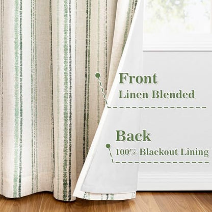 MYSKY HOME Green Striped Linen Curtains 100% Blackout 52Wx84L,2 Panels - color: Green/Blackout, size: 52"W x 84"L (Pack of 2)
