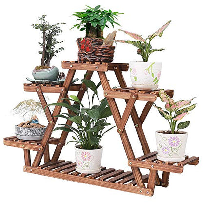 Wood Plant Stand for Multiple Plants Shelf Indoor 6 Tiered Triangle