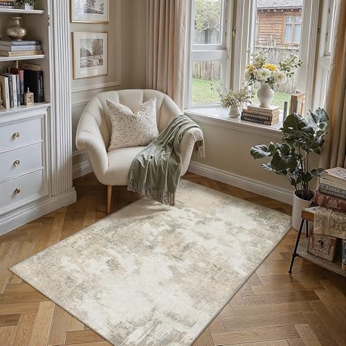 HUGEAR 3x5 Beige Grey Abstract Washable Area Rug for Entryway - color: Beige&grey, size: 3' x 5' (Rectangular)